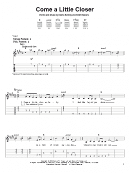 page one of Come A Little Closer (Easy Guitar Tab)