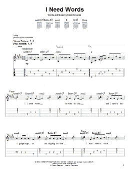 page one of I Need Words (Easy Guitar Tab)