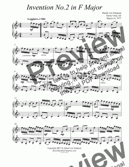 page one of Invention No.2 in F Major