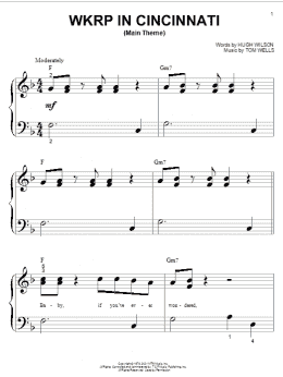 page one of WKRP In Cincinnati (Main Theme) (Big Note Piano)