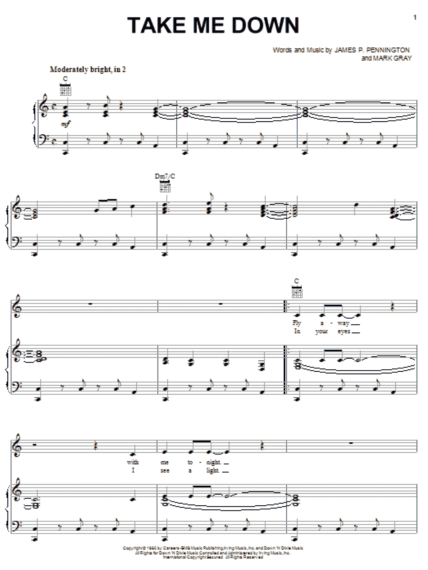 Take Me Down (Piano, Vocal & Guitar Chords (Right-Hand Melody))