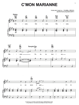page one of C'mon Marianne (Piano, Vocal & Guitar Chords (Right-Hand Melody))