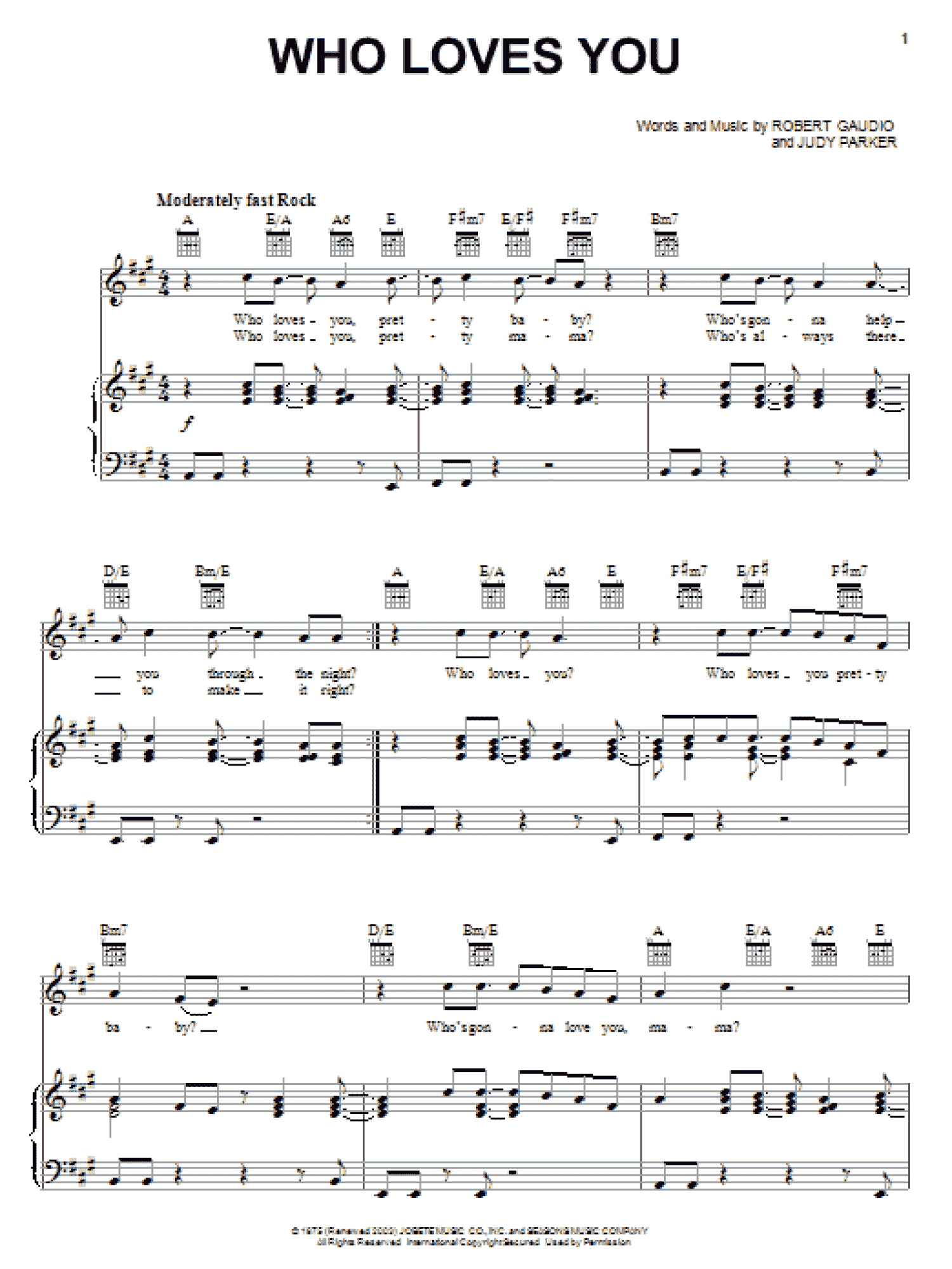 Who Loves You (Piano, Vocal & Guitar Chords (Right-Hand Melody))
