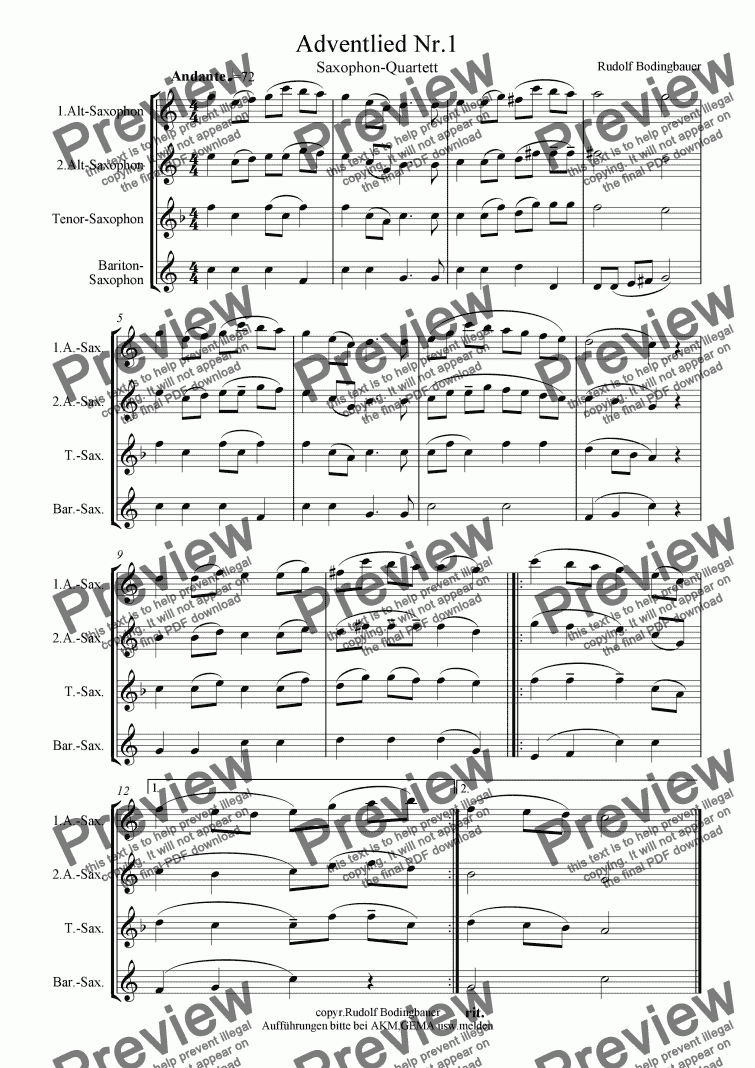 page one of Adventlied Nr.1  Saxophonquartett