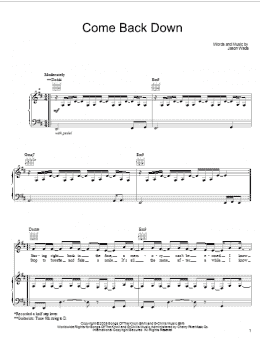 page one of Come Back Down (Piano, Vocal & Guitar Chords (Right-Hand Melody))