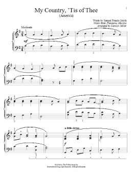 page one of My Country, 'Tis Of Thee (America) (Educational Piano)