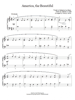 page one of America, The Beautiful (Educational Piano)