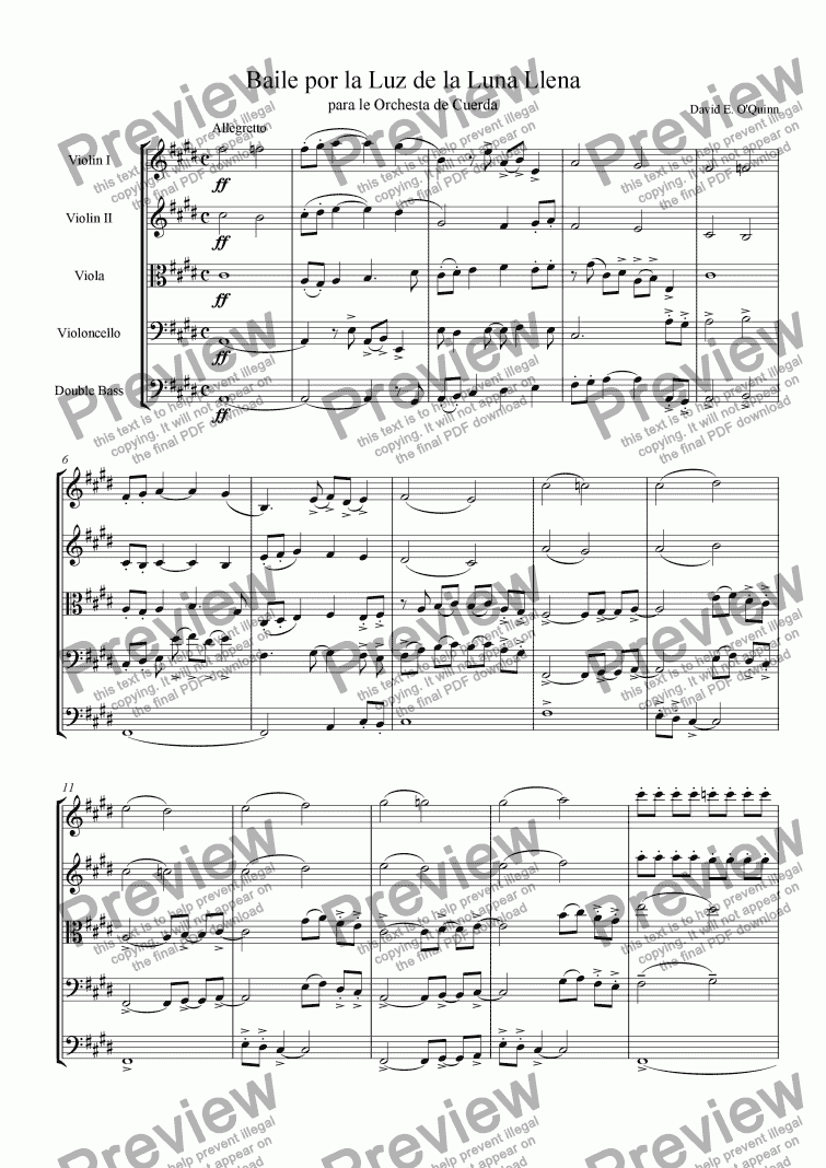 page one of Baile por la Luz de la Luna Llena - Para le Orchesta de Cuerda