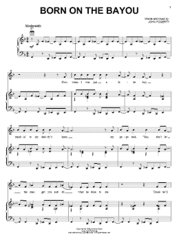 page one of Born On The Bayou (Piano, Vocal & Guitar Chords (Right-Hand Melody))