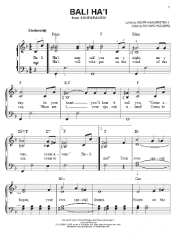 page one of Bali Ha'i (Easy Piano)