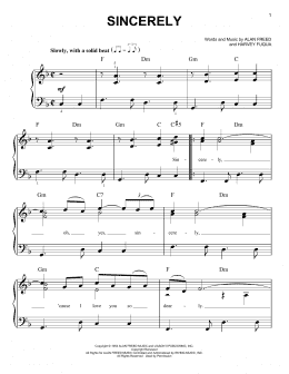page one of Sincerely (Easy Piano)