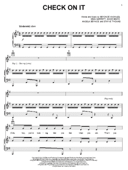 page one of Check On It (Piano, Vocal & Guitar Chords (Right-Hand Melody))