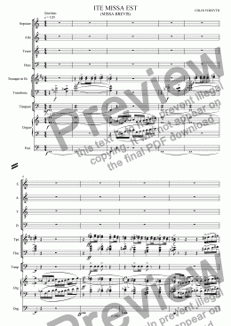page one of Missa Brevis for S.A.T.B., Soli, Brass, Timpani and Organ. 'Ite Missa Est'.