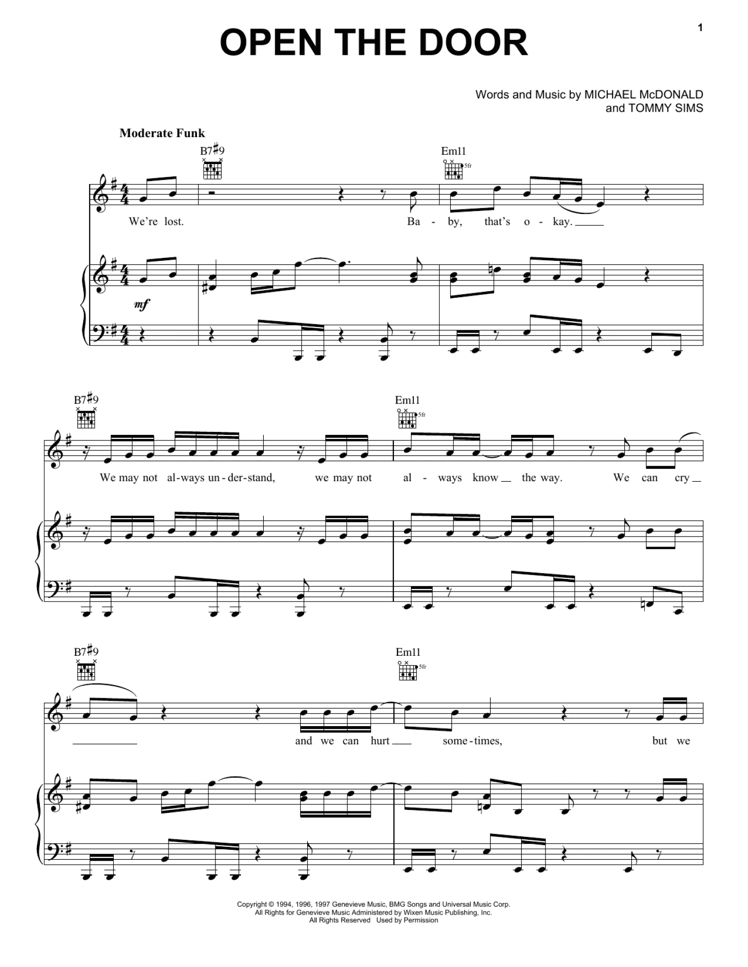 Open The Door (Piano, Vocal & Guitar Chords (Right-Hand Melody))