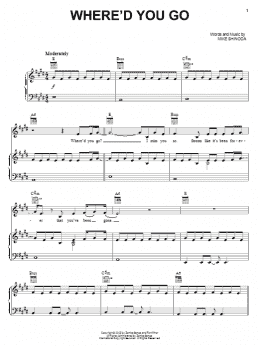 page one of Where'd You Go (Piano, Vocal & Guitar Chords (Right-Hand Melody))