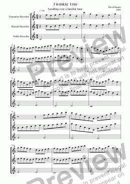 page one of Twinkle Trio for Recorders - Noodling over a familiar melody