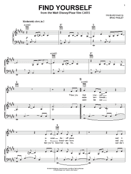 page one of Find Yourself (from Cars) (Piano, Vocal & Guitar Chords (Right-Hand Melody))