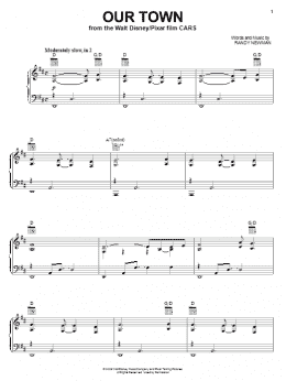 page one of Our Town (from Cars) (Piano, Vocal & Guitar Chords (Right-Hand Melody))
