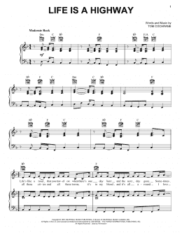 page one of Life Is A Highway (from Cars) (Piano, Vocal & Guitar Chords (Right-Hand Melody))