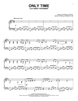 page one of Only Time (Piano Solo)