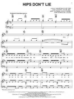 page one of Hips Don't Lie (Piano, Vocal & Guitar Chords (Right-Hand Melody))