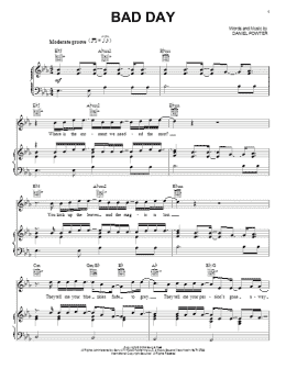 page one of Bad Day (Piano, Vocal & Guitar Chords (Right-Hand Melody))