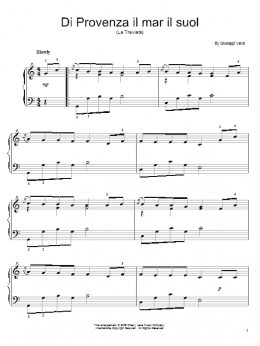 page one of Di Provenza Il Mar, Il Suol (Easy Piano)
