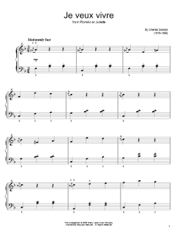 page one of Ah Je Veux Vivre (Easy Piano)