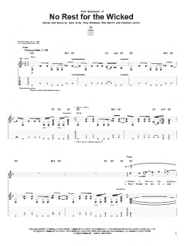 page one of No Rest For The Wicked (Guitar Tab)