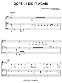 page one of Oops!...I Did It Again (Piano, Vocal & Guitar Chords (Right-Hand Melody))