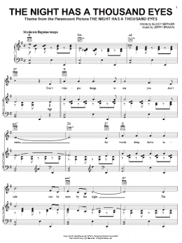 page one of The Night Has A Thousand Eyes (Piano, Vocal & Guitar Chords (Right-Hand Melody))