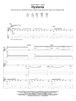 page one of Hysteria (Guitar Tab)
