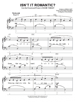 page one of Isn't It Romantic? (arr. Phillip Keveren) (Easy Piano)