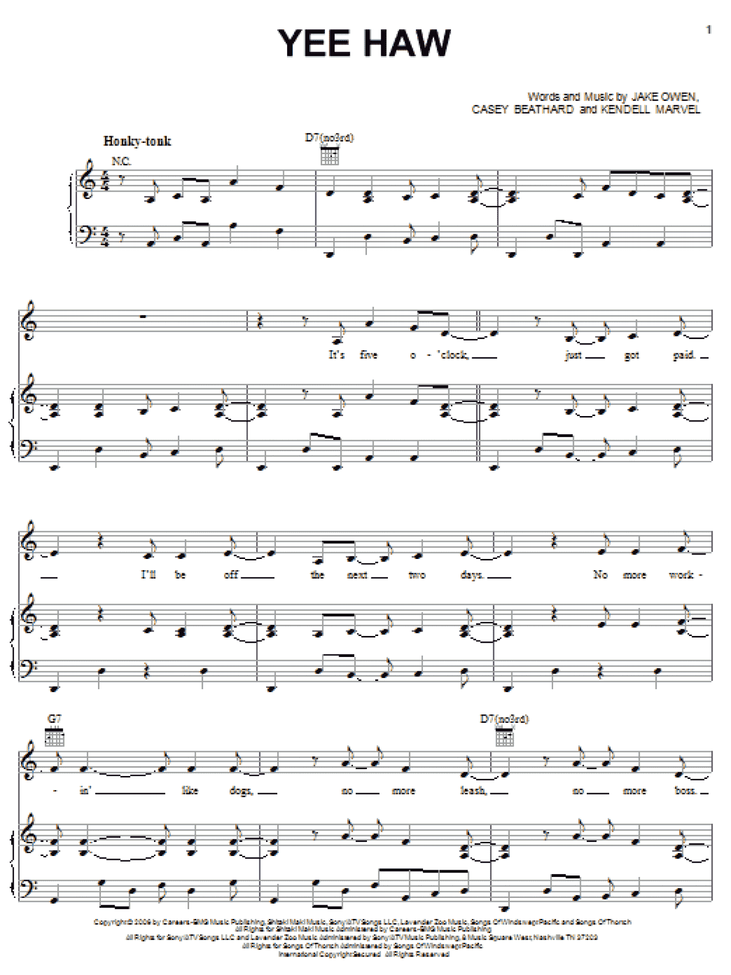 Yee Haw (Piano, Vocal & Guitar Chords (Right-Hand Melody))