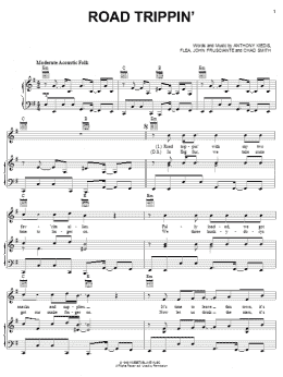 page one of Road Trippin' (Piano, Vocal & Guitar Chords (Right-Hand Melody))