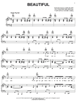 page one of Beautiful (Piano, Vocal & Guitar Chords (Right-Hand Melody))