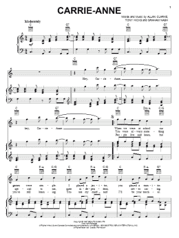 page one of Carrie-Anne (Piano, Vocal & Guitar Chords (Right-Hand Melody))