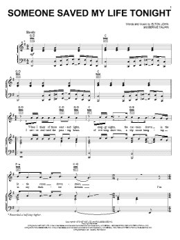 page one of Someone Saved My Life Tonight (Piano, Vocal & Guitar Chords (Right-Hand Melody))