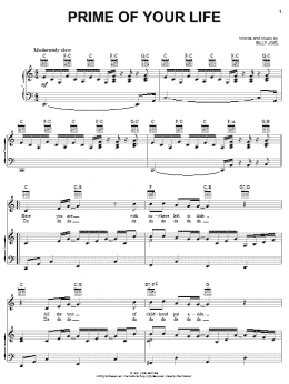 page one of Prime Of Your Life (Piano, Vocal & Guitar Chords (Right-Hand Melody))