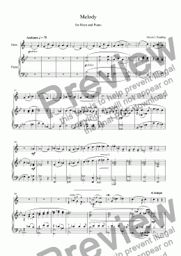 Melody for Horn and Piano for Solo Horn in F + piano by Steven Reading -  Sheet Music PDF file to download