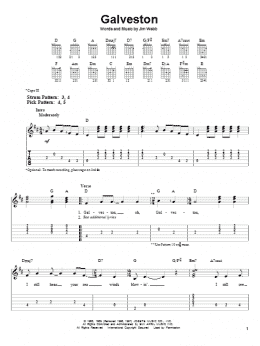 page one of Galveston (Easy Guitar Tab)