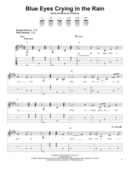 page one of Blue Eyes Crying In The Rain (Easy Guitar Tab)
