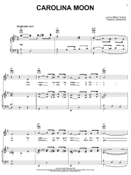 page one of Carolina Moon (Piano, Vocal & Guitar Chords (Right-Hand Melody))