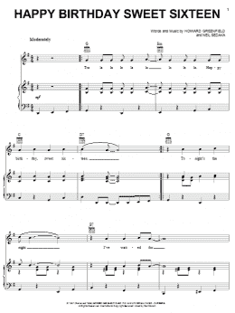 page one of Happy Birthday Sweet Sixteen (Piano, Vocal & Guitar Chords (Right-Hand Melody))