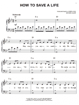 page one of How To Save A Life (Easy Piano)