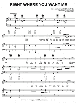 page one of Right Where You Want Me (Piano, Vocal & Guitar Chords (Right-Hand Melody))