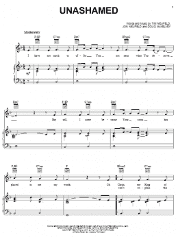 page one of Unashamed (Piano, Vocal & Guitar Chords (Right-Hand Melody))