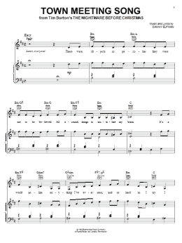 page one of Town Meeting Song (from The Nightmare Before Christmas) (Piano, Vocal & Guitar Chords (Right-Hand Melody))