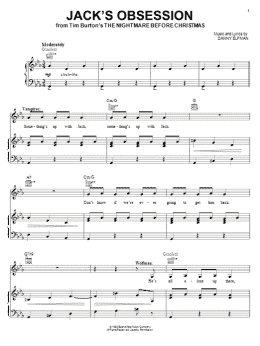 page one of Jack's Obsession (from The Nightmare Before Christmas) (Piano, Vocal & Guitar Chords (Right-Hand Melody))