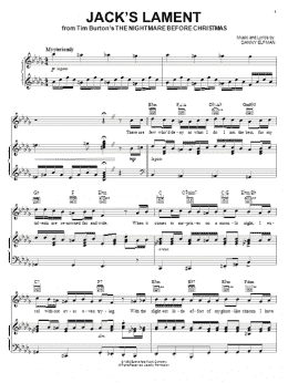page one of Jack's Lament (from The Nightmare Before Christmas) (Piano, Vocal & Guitar Chords (Right-Hand Melody))